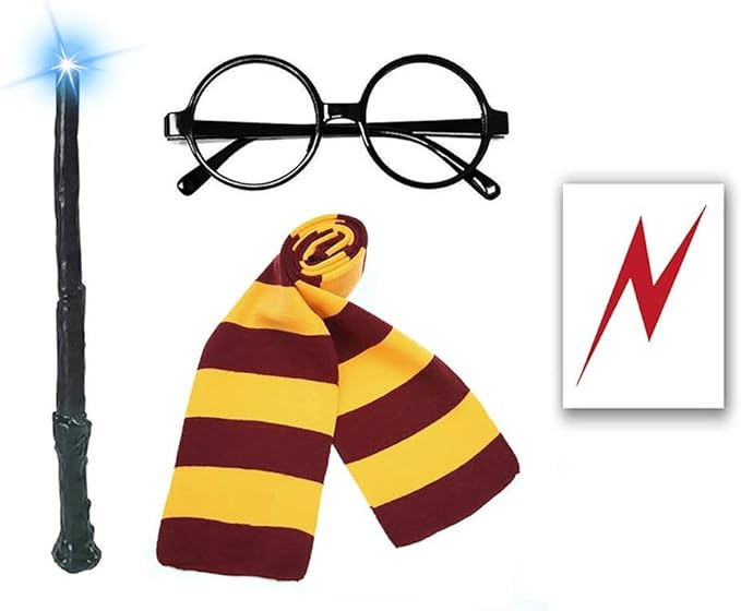 Novelty Glasses Striped Knit Scarf with Light Wizard Wand, Bolt Scar Tattoo, Cosplay Party Costum... | Amazon (US)