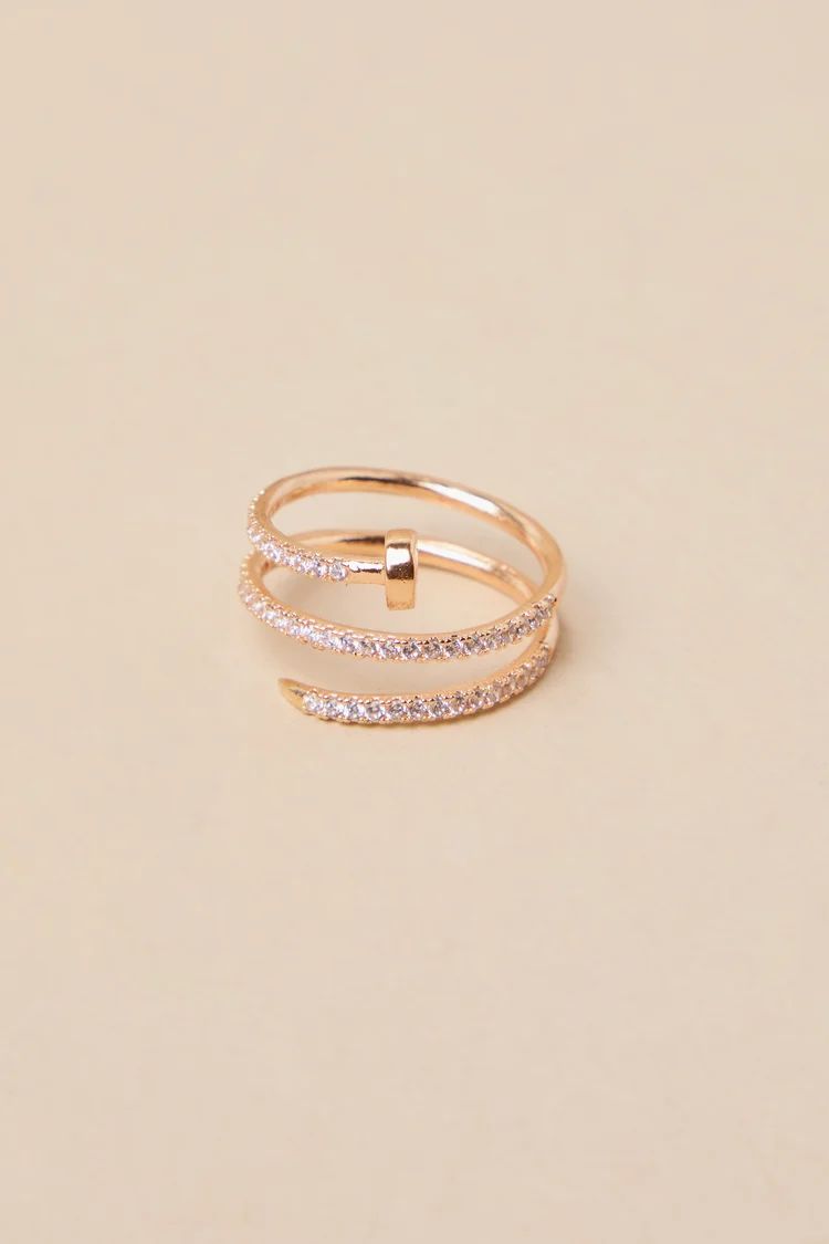 Glittering Twist Gold Rhinestone Nail Ring | Lulus