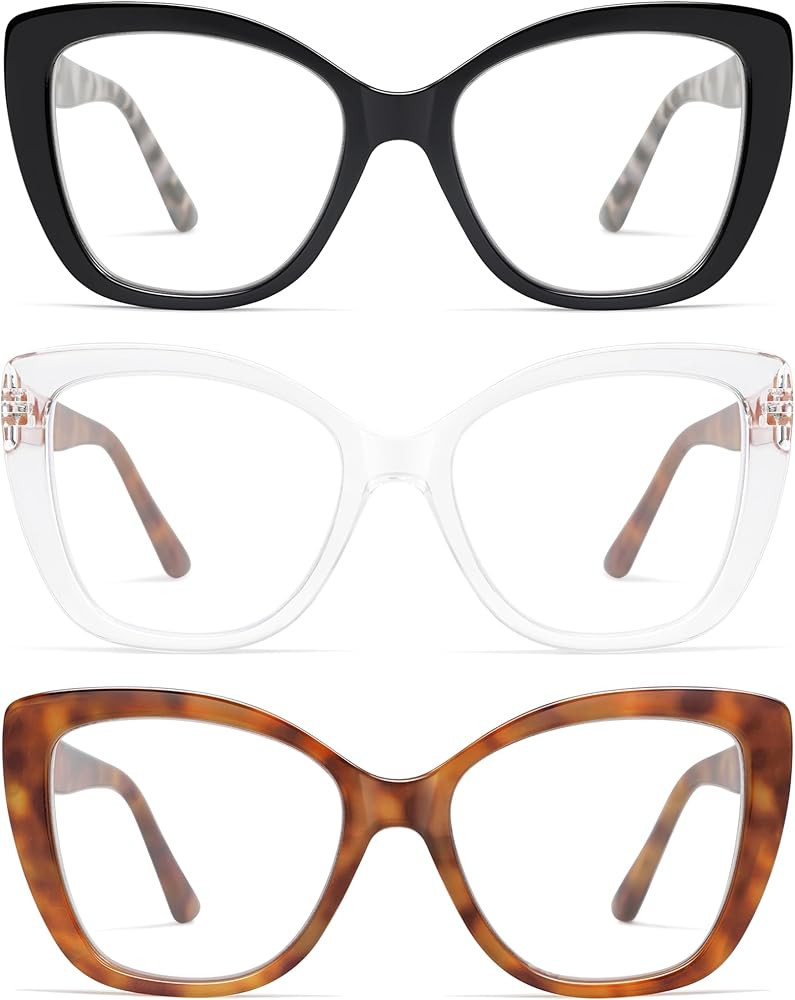 3-Pack Trendy Oversized Cat Eye Reading Glasses for Women Stylish Square Blue Light Blocking Read... | Amazon (US)