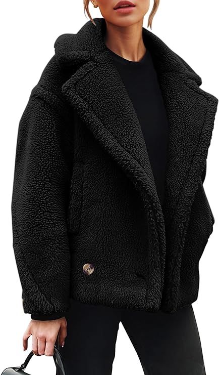 PRETTYGARDEN Womens 2023 Winter Fashion Sherpa Coats Lapel Fleece Jacket Long Sleeve Pockets Faux... | Amazon (US)