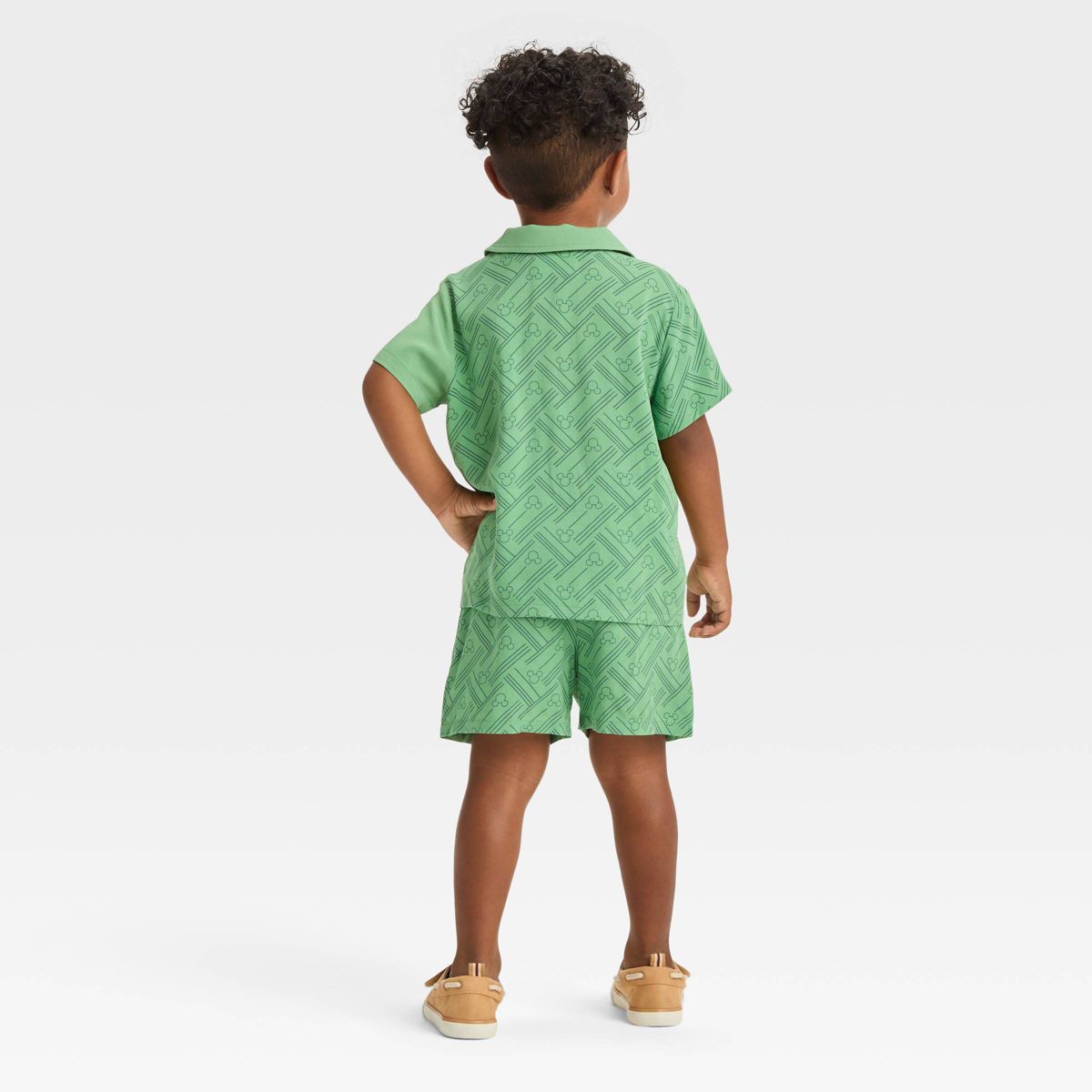Toddler Boys' Disney Mickey Mouse Woven Pattern Top and Shorts Set - Green | Target