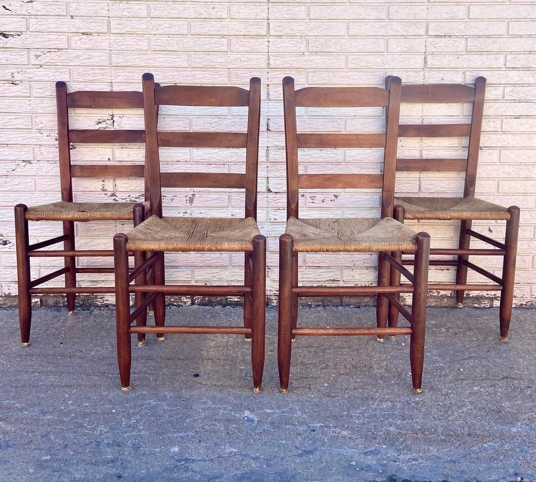 Vintage Ladder Back Rush Seat Dining Chairs - Set of 4 | Etsy (US)