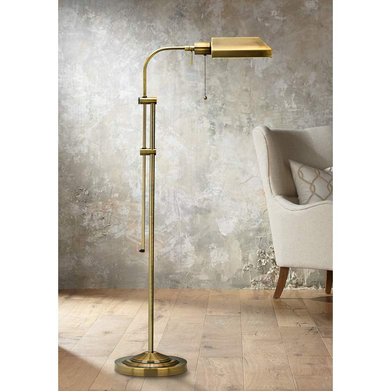 Cal Lighting Adjustable Height Antique Brass Metal Pharmacy Floor Lamp - #P9578 | Lamps Plus | Lamps Plus