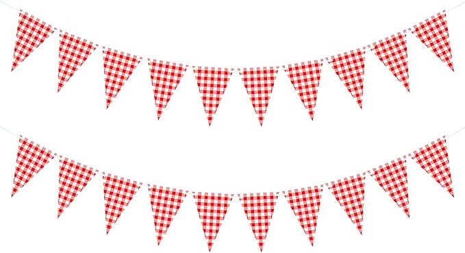 2 Pieces Red and White Checkered Banner, Double Sided Red Gingham Pennant Banner for BBQ Picnic T... | Amazon (US)