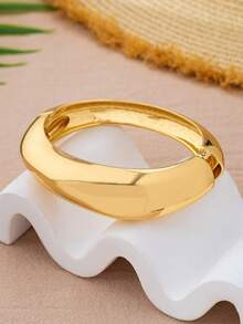 3pcs/Set Unique Zinc Alloy & Metal Bangles, Gold-Tone Bangle, Heavy Metal Curved Bangle, Rugged H... | SHEIN