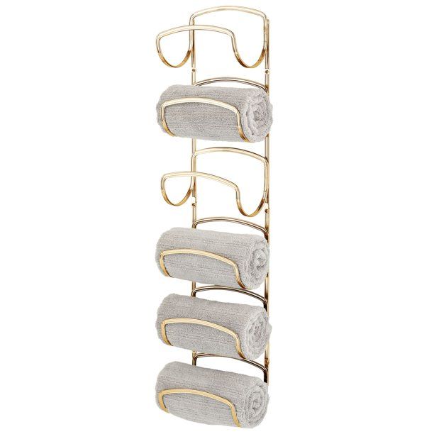 mDesign Steel Towel Holder for Bathroom Wall - Wall Mounted Organizer for Rolled Towels and Bath ... | Walmart (US)