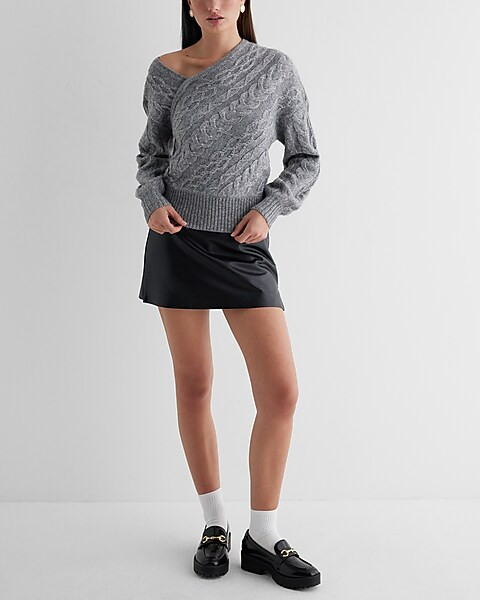 Cable Knit Asymmetrical Long Sleeve Sweater | Express