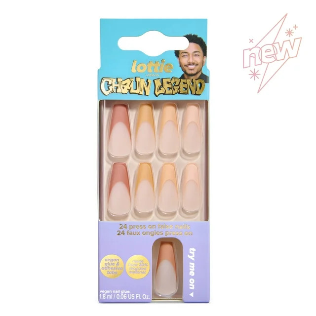 Lottie London x Chaun Legend Stay Press'd, Press on Nail Set, Neutral Nude Tips Coffin Shape, Nud... | Walmart (US)
