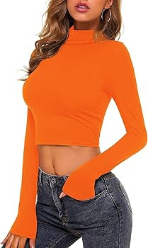 MSBASIC Womens Long Sleeve Turtleneck Crop Top Basic Slim Fit T-Shirt | Amazon (US)