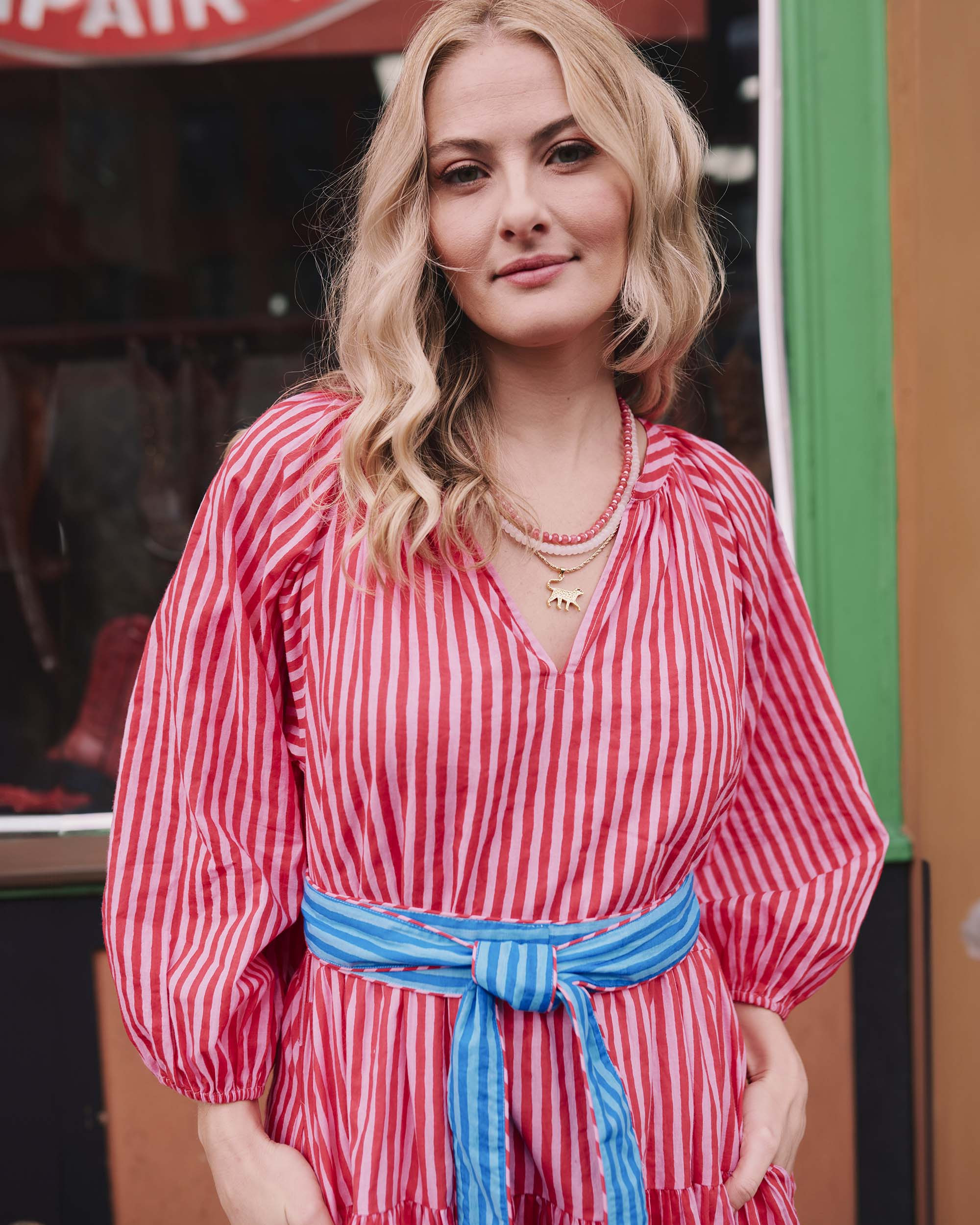 Seaside Stripes - Dockside Date Dress - Peach Cobbler | Printfresh