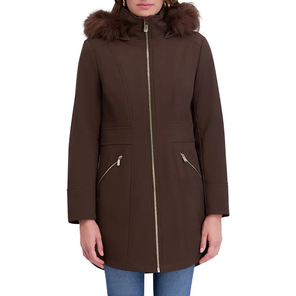 Kensie Shelled Faux Fur Trim Hooded Parka in Chocolate at Nordstrom, Size Medium | Nordstrom