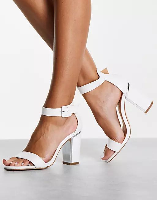 Truffle Collection metal detail block heel sandals in white | ASOS (Global)