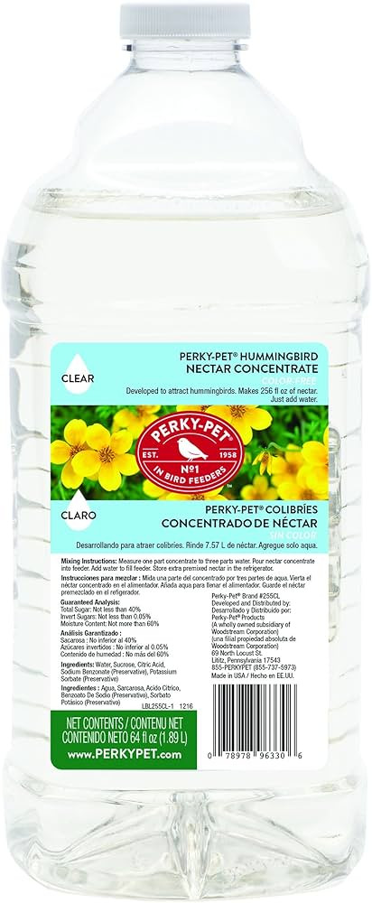 Perky-Pet 255CL Clear Hummingbird Nectar 64 Oz Liquid Concentrate - Makes 256 Oz of Hummingbird N... | Amazon (US)