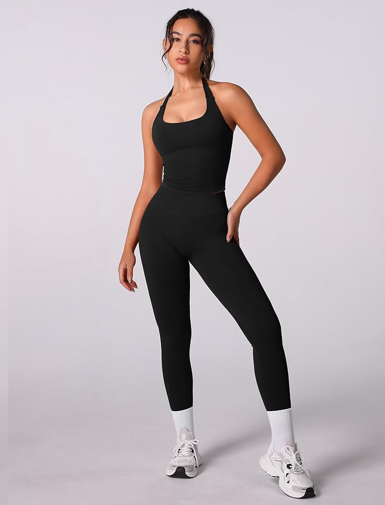 ABOCIW Workout Sets for Women Seamless Scunch Butt Lifting Impact Leggings Halter Sports Bra 2 Pi... | Amazon (US)