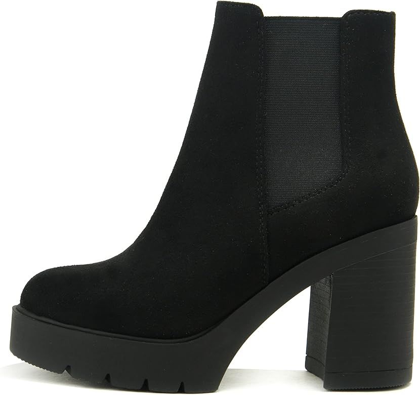 Soda EDITOR ~ Women Lug Sole High Heel Chelsea Fashion Ankle Boot w/Double Elastic Gore | Amazon (US)