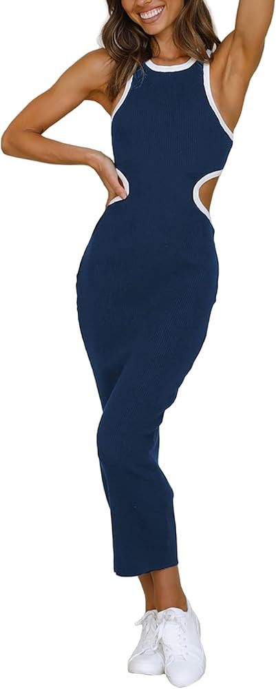 NauLon Womens Sexy Cut Out Waist Open Back Bodycon Dress Ankle Length Ribbed Party Club Midi Mini... | Amazon (US)