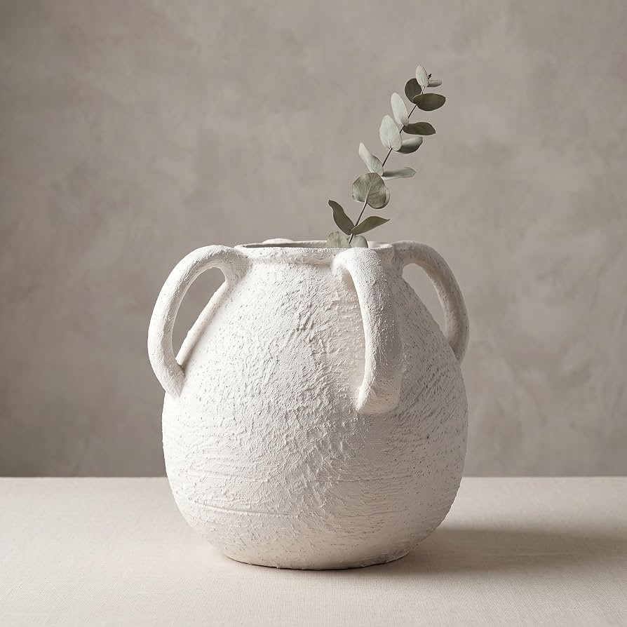 White Ceramic Vase with Handles, Wabi Sabi Vase for Rustic Farmhouse Table | Amazon (US)