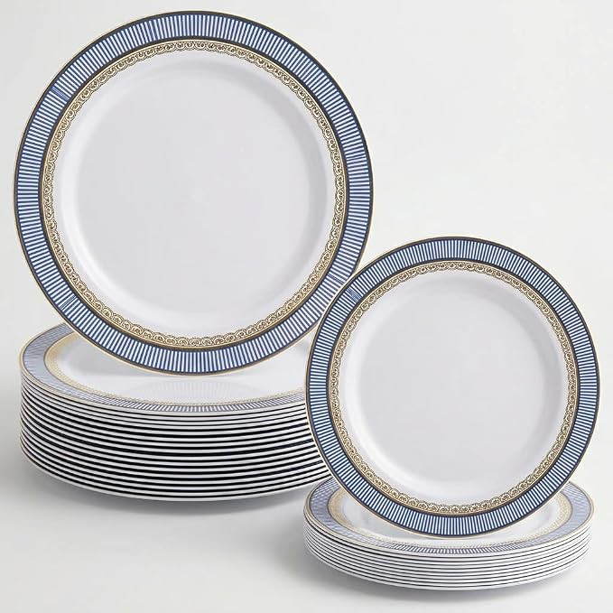 OCCASIONS 50pc Heavy Duty Disposable Plastic Plates Set for 25 Guests – 25 Dinner (10.5") & 25 ... | Amazon (US)