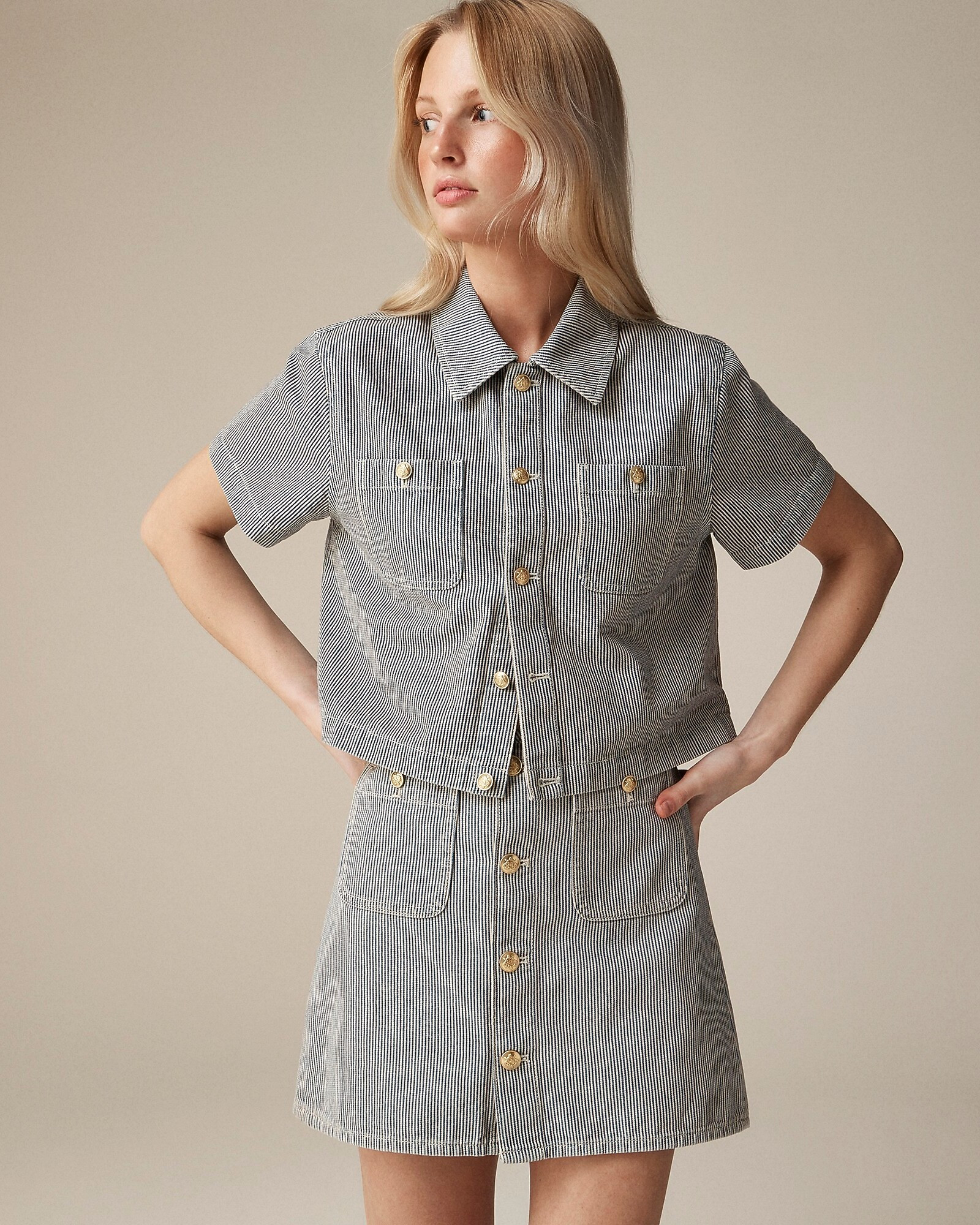 Denim button-up top in stripe | J. Crew US