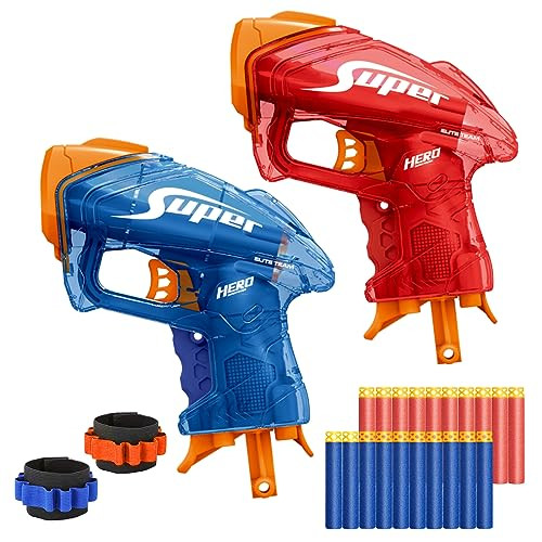 Pandahero 2 Pack Mini Blaster Guns Set for Nerf, Small Toy Pistol for Boys - 20 Refill Foam Darts 2 Wristbands, Christmas Stocking Stuffers, Birthday Gifts for Toddlers Kids Age 3-5 5-7 8-12 Year Olds | Amazon (US)