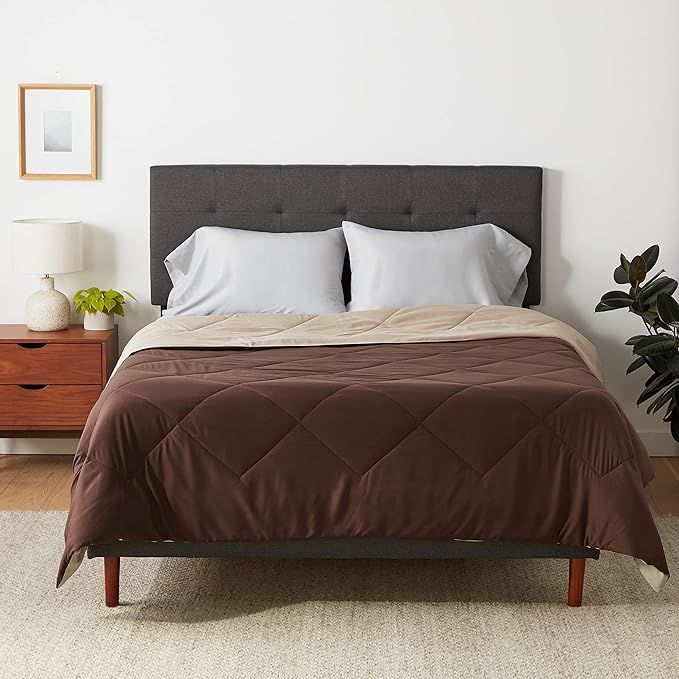 Amazon Basics Reversible Lightweight Microfiber Comforter Blanket, Full/Queen, Chocolate / Khaki | Amazon (US)