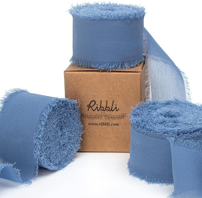 Ribbli Dusty Blue Chiffon Ribbon 1-1/2 inch x 30 Yard Handmade Fringe Chiffon Blue Silk Ribbon,Du... | Amazon (US)