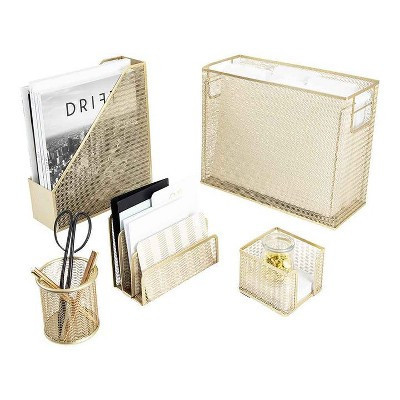 Blu Monaco Fontvieille 5 Piece Gold Desk Organizer Set with Desktop Hanging File Organizer | Target