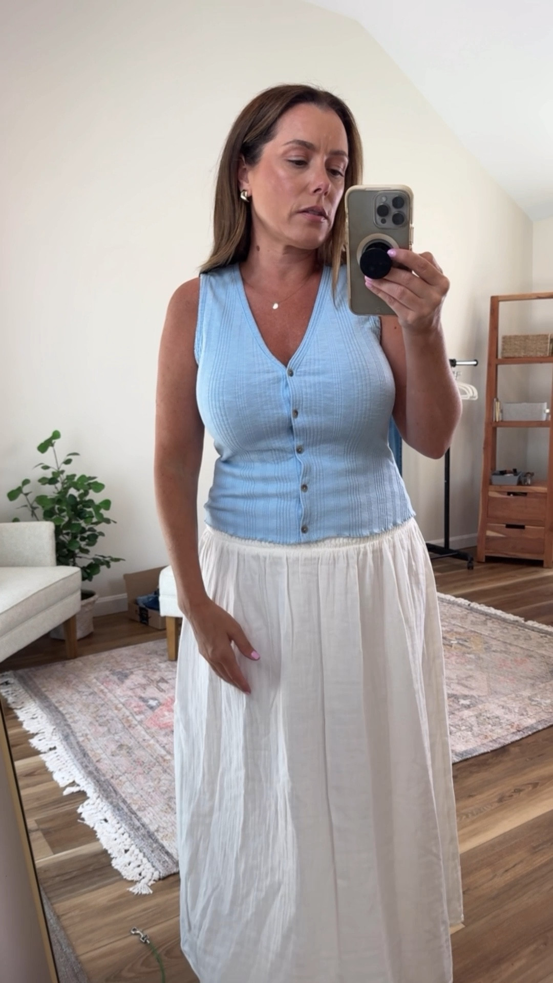 Perfect pale blue top for us bigger busted girlies + the maiden skirt with smocking to hide the belly 😉  

#momstyle #minimalstyle #midlifestyle #casualchic


#LTKOver40 #LTKStyleTip #LTKSaleAlert