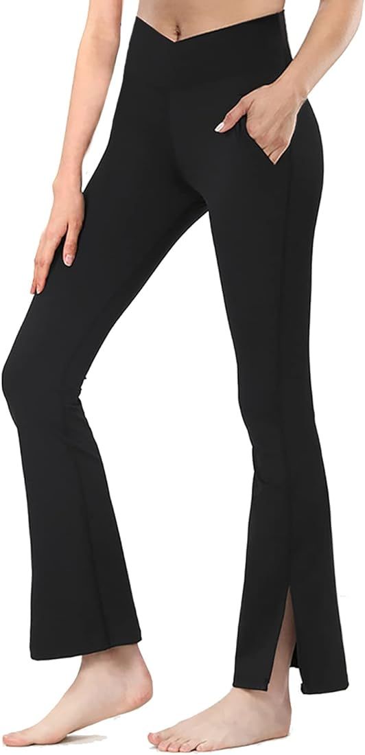 Bootcut Yoga Pants for Women Crossover V Cross Waist Flare Leggings with Pockets Wide Leg Bell Bo... | Amazon (US)