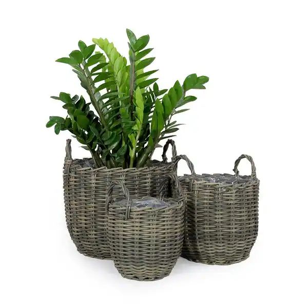 DTY Signature 3-Pack Wicker Multi-purposes Basket with handle - Planter basket - Grey | Bed Bath & Beyond