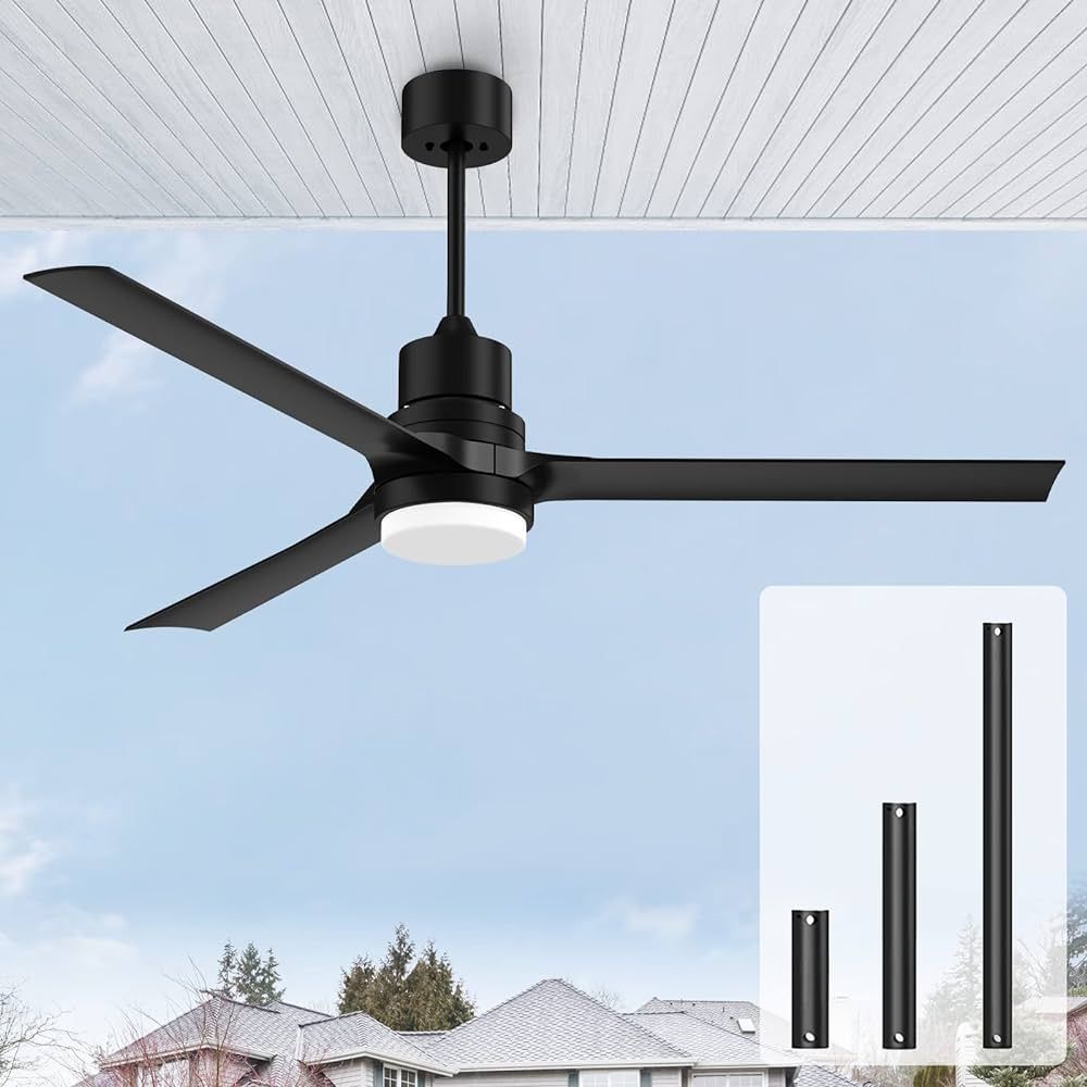 Biukis Ceiling Fans with Lights,Indoor and Outdoor Black Ceiling Fan with Remote Control, 60-inch... | Amazon (US)