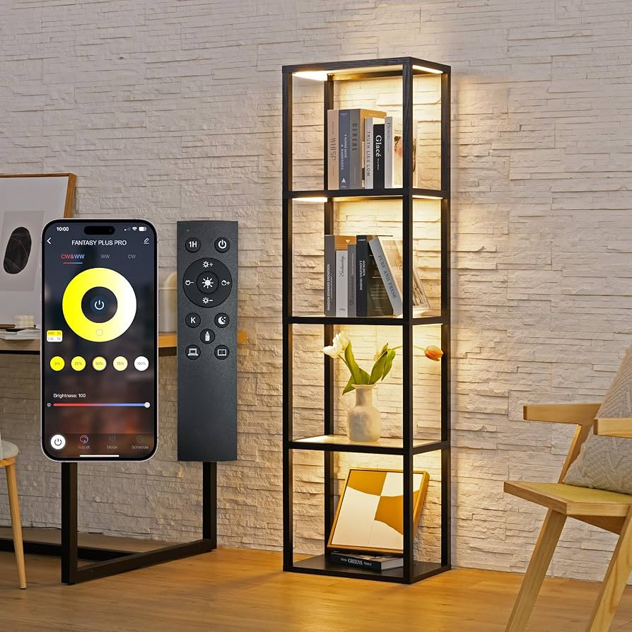 FENLO Fantasy Plus - Tall Display Shelf with Dimmable LED Floor Lamp, Sturdy Curio Cabinet with G... | Amazon (US)