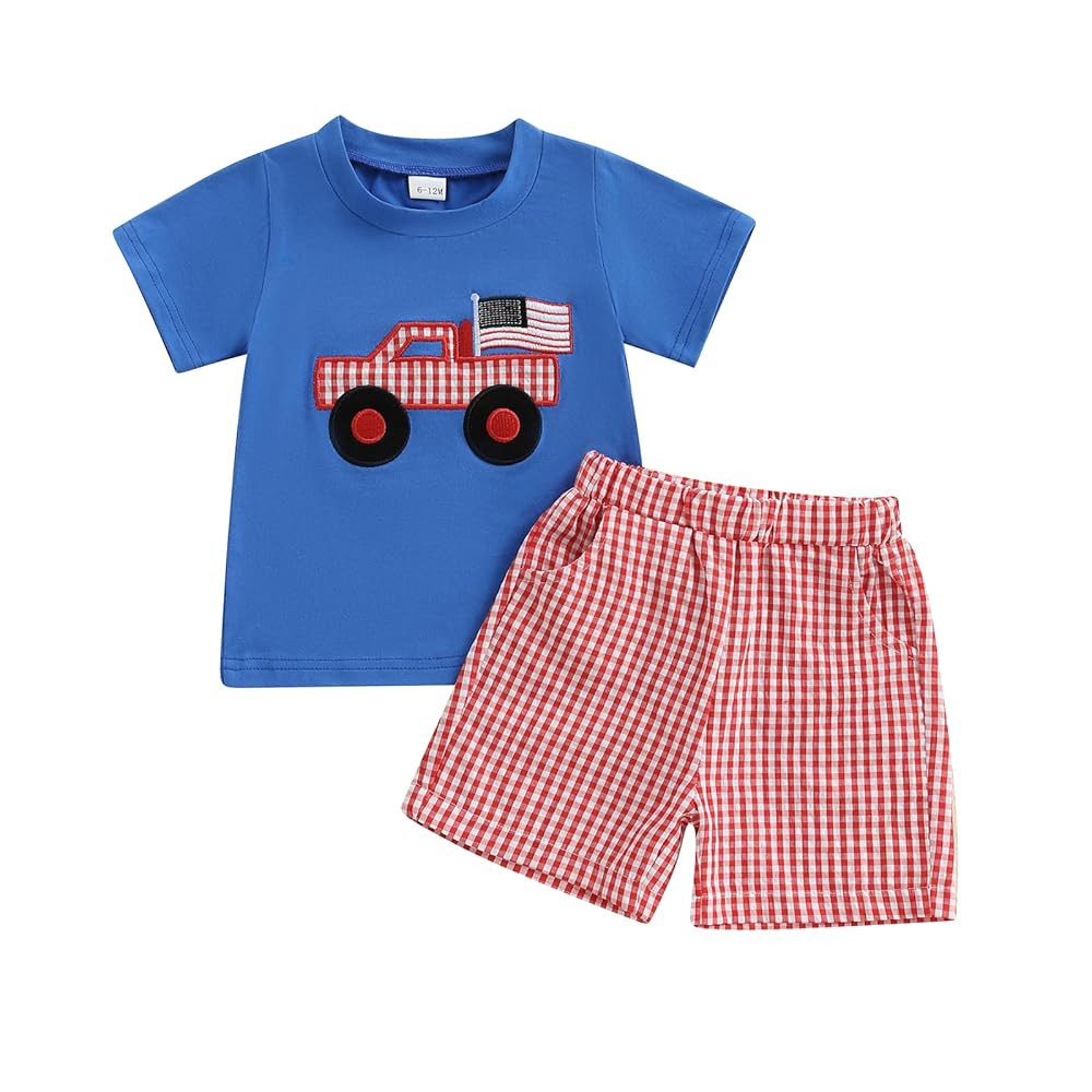 Toddler Baby Boy 4th of July Outfit Short Sleeve American Flag Smocked T-shirt Elastic Waist Shor... | Amazon (US)