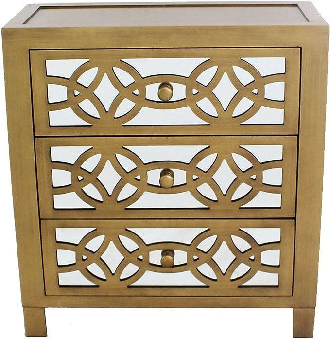 River of Goods Drawer Chest: Womens Glam Slam 3-Drawer Mirrored Wood Nightstand Furniture - Gold | Amazon (US)