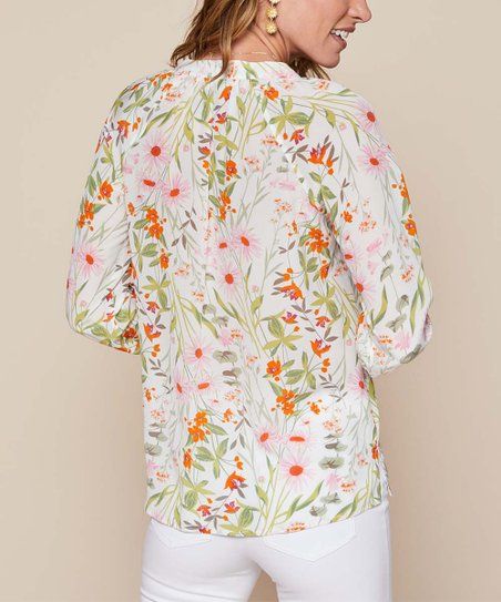 Green & Pink Floral Audubon Wildflower Silk Button-Front Top - Women | Zulily