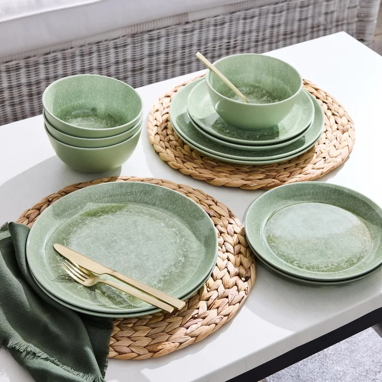 BHG 12PC MEL DINNERWARE SET GREEN REACTIVE | Walmart (US)