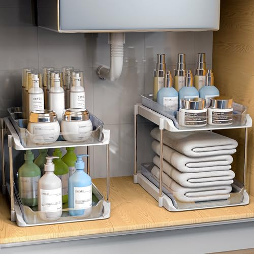 TOPITOP 2 Pack of 2 Tier Under Sink Organizer for Bathroom, Kitchen Sink Organizer Under Cabinet Storage, Pull Out Make Up and Vanity Cabinet Organizers with Movable Dividers | Amazon (US)