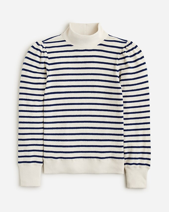 Brushed rib puff-sleeve mockneck T-shirt in stripe | J. Crew US