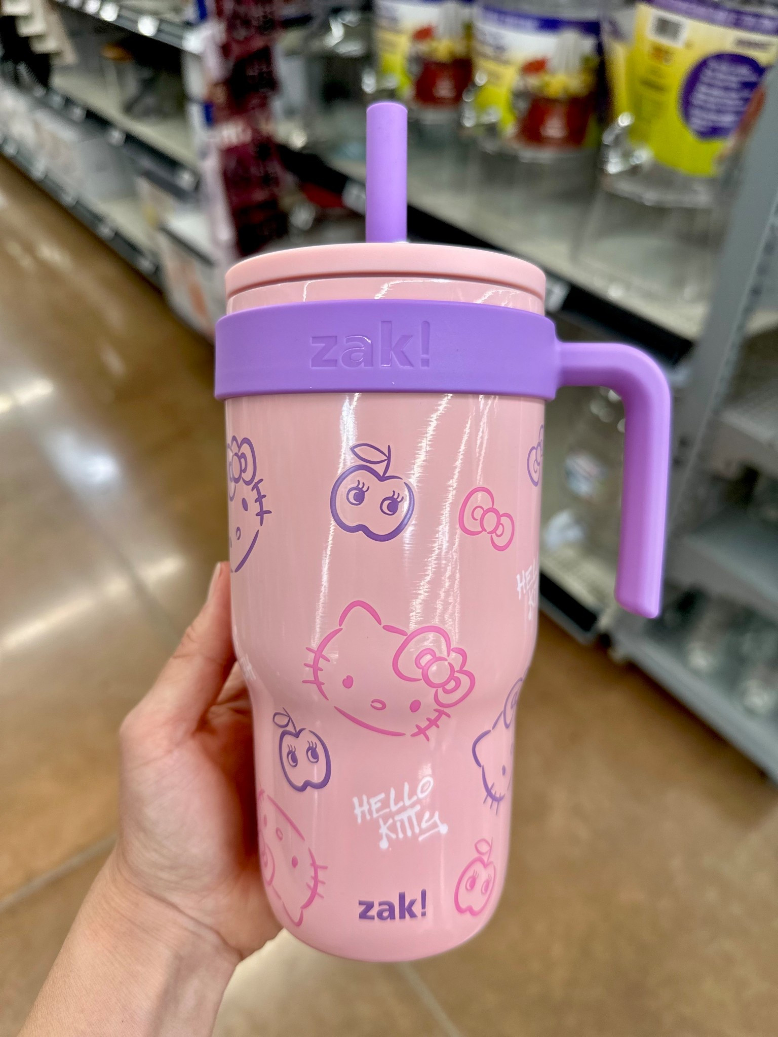 My daughter Had to have this stainless steel Hello Kitty cup! 
It’s super cute with the handle and the colors! 🤩 18oz and easy to clean! 
#walmart #hellokitty #stainlesssteel #cup #tumbler #cute #like #comment #share #save #follow 