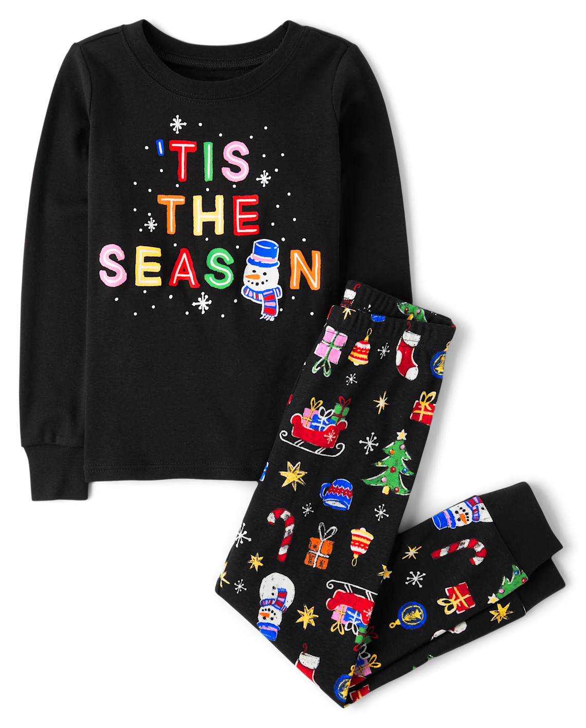 Kids Matching Family Glow Tis The Season Snug Fit Cotton Pajamas - black | The Children's Place