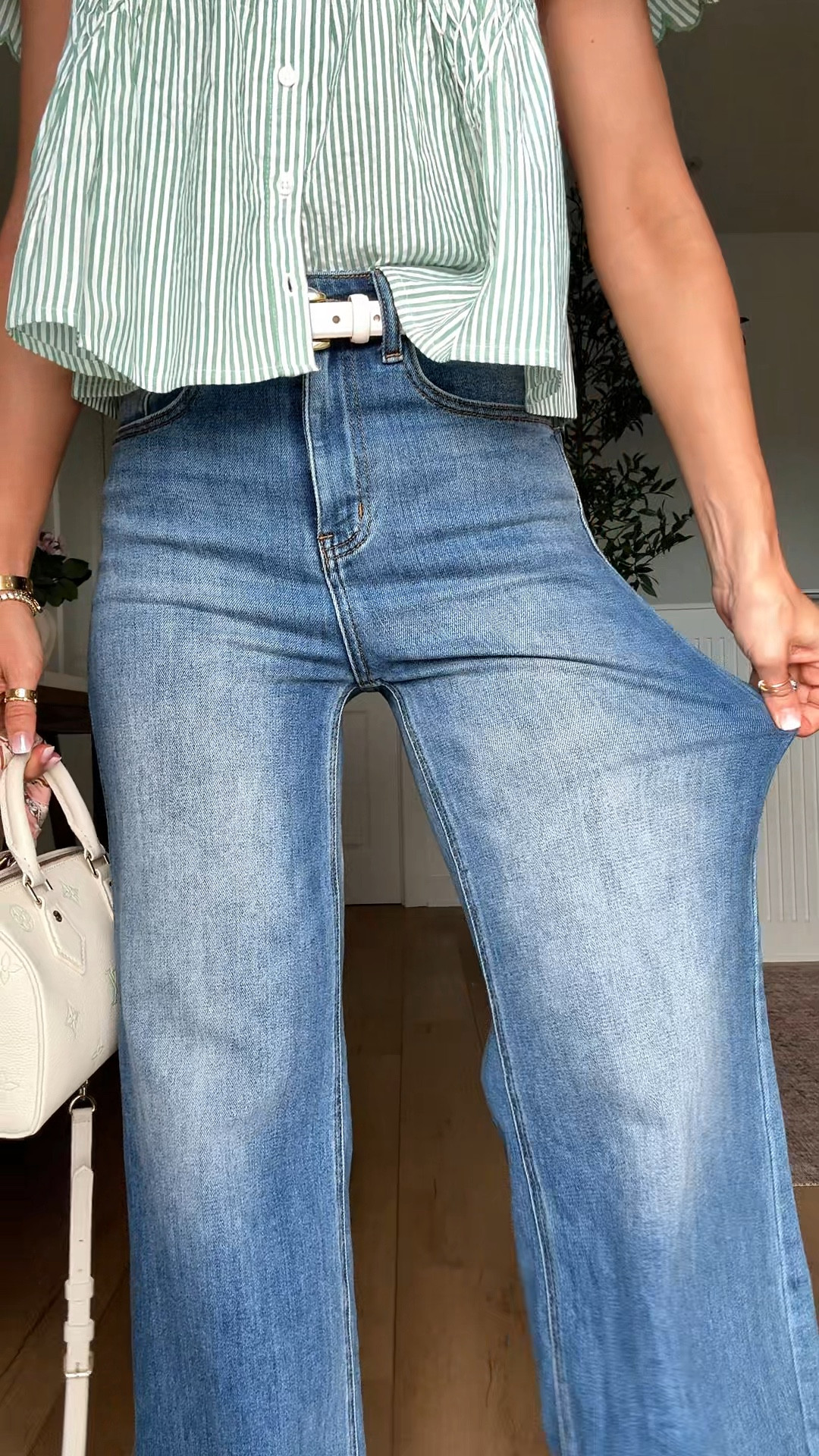 Today’s spring #ootd here! Love these Amazon wide leg jeans, size 24 and 29” inseam. Anthropologie blouse in XXS. Cream belt in XS. Woven ballet flats are TTS. 

#LTKgrwm #LTKmomlife #LTKootd