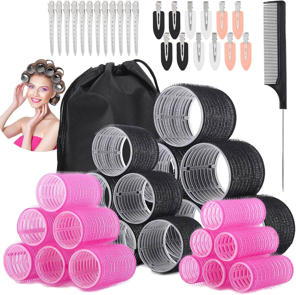 50Piece Hair Rollers Set, Self Grip Hair Rollers for Long Medium Short Hair, 4 Sizes of Hair Roll... | Amazon (US)