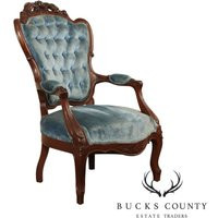 Victorian Rococo Style Vintage Carved Mahogany Tufted Velvet Armchair | Etsy (US)