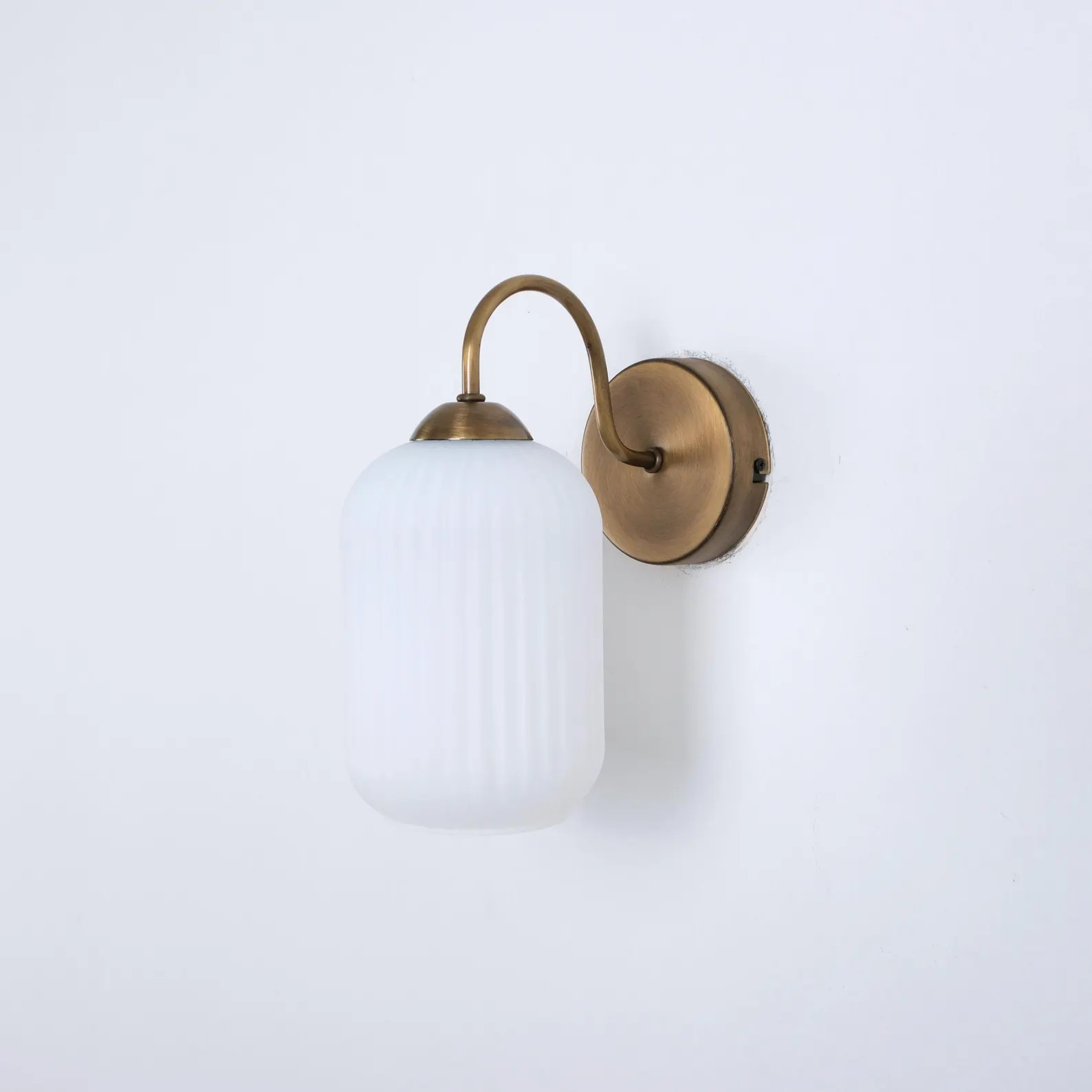 Amber Ribbed Glass Wall Lamp, Curved Arm Wall Light with Plug-In, Minimalist Vanity Wall Lamp, Un... | Etsy (US)