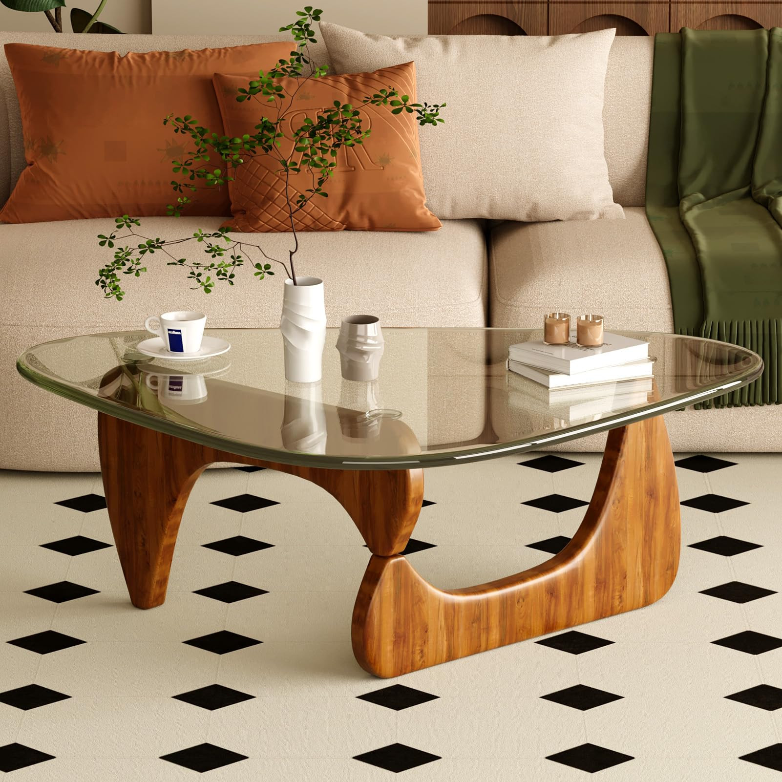 Coffee Table for Living Room Mid Century Modern Center Table with Glass Top, Walnut Transparent | Amazon (US)