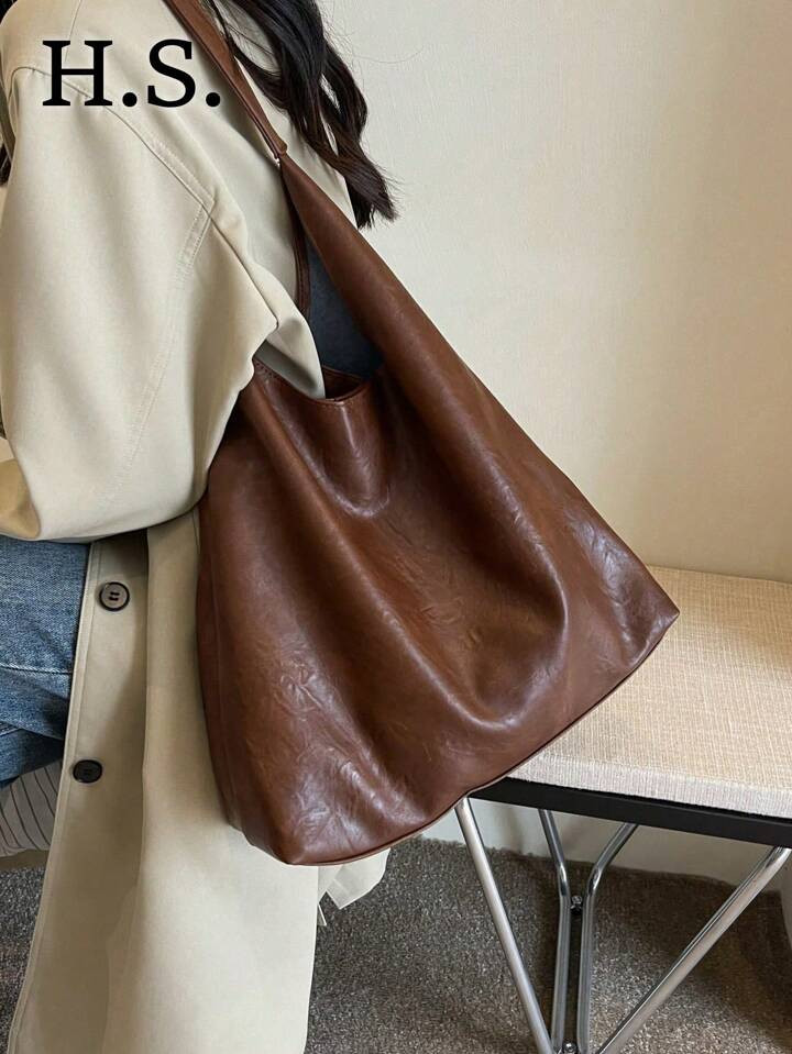 2pcs/Set Coffee Brown Retro Fashion New Casual Women Tote Bag, Soft PU Leather Large Capacity Sho... | SHEIN