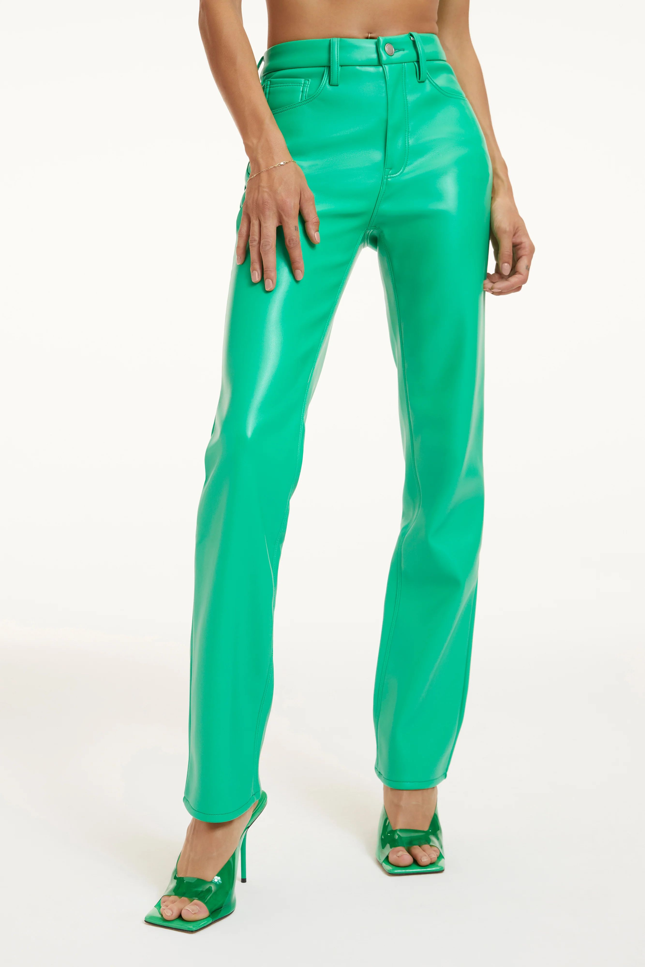 GOOD ICON FAUX LEATHER PANTS | SUMMER GREEN002 | Good American