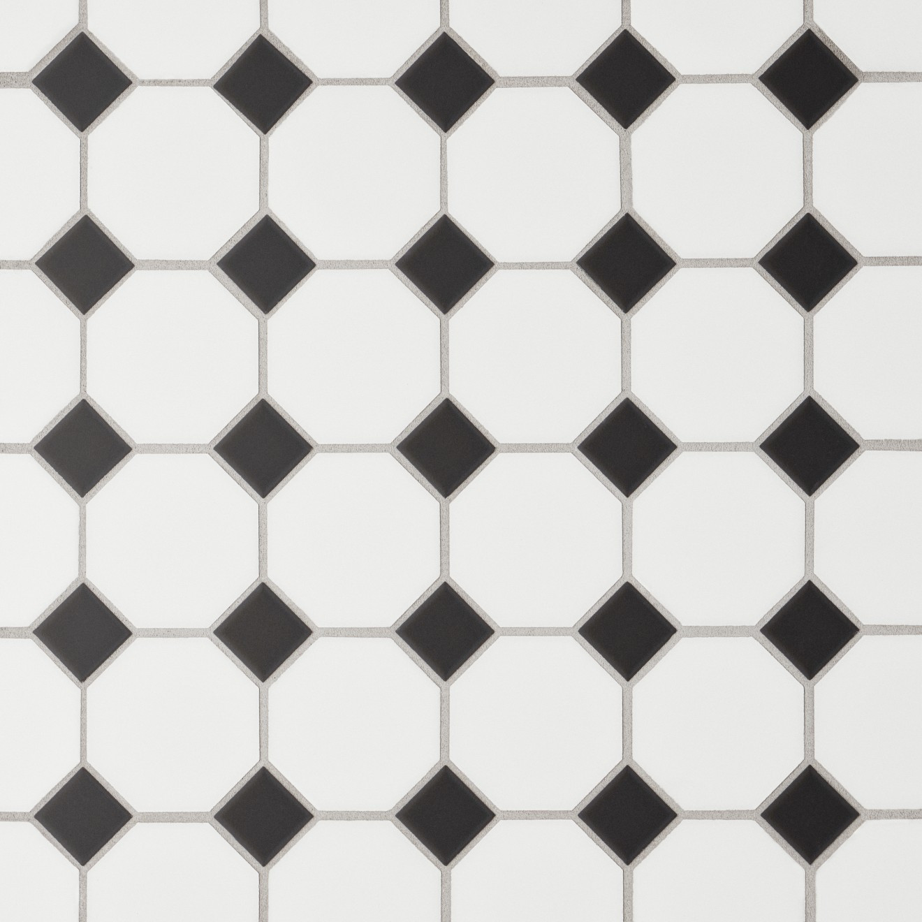 Le Cafe 2" x 2" Octagon Matte Porcelain Mosaic Tile in White/Black | Bedrosians Tile and Stone