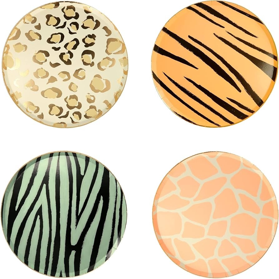 Meri Meri Safari Animal Print Party Plates, Pack of 8 Disposable Safari Plates with Gold Foil Acc... | Amazon (US)