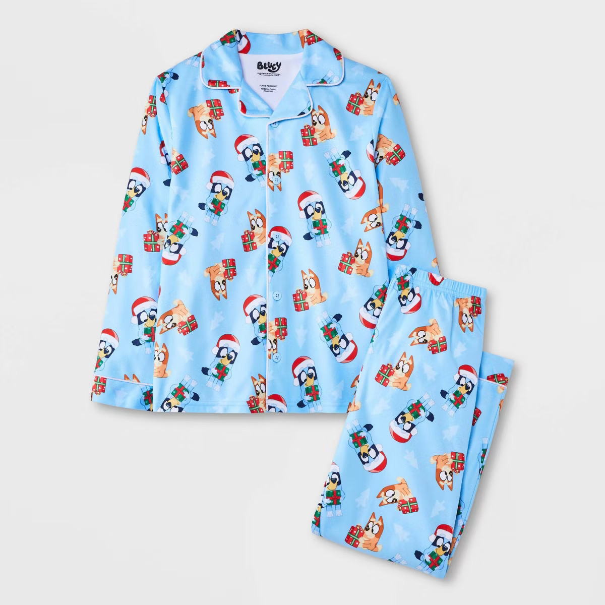 Kids' 2pc Bluey Christmas Coat Pajama Set - Blue | Target